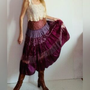 Stunning Vintage multitiered Gypsy Skirt, textures and colors.100% Silk & Lace 😍